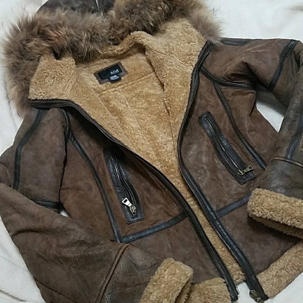 Ana leather jacket with fur hood